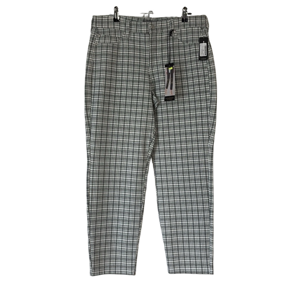 LIVERPOOL Checkered Trousers in sage green & gray NWT